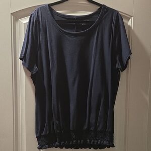 Lane Bryant Blue Relaxed Ribbed Short Sleeve Tee